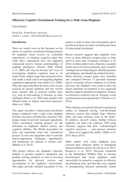 Olfactory Cognitive Enrichment Training for a Male Asian Elephant