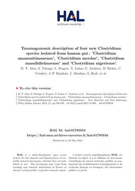 Clostridium Amazonitimonense’, ’Clostridium Merdae’, ’Clostridium Massilidielmoense’ and ’Clostridium Nigeriense’