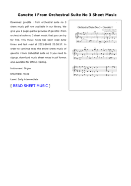 Gavotte I from Orchestral Suite No 3 Sheet Music