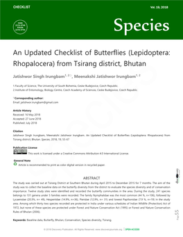 An Updated Checklist of Butterflies (Lepidoptera: Rhopalocera) from Tsirang District, Bhutan