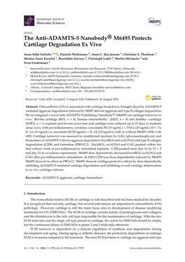 The Anti-ADAMTS-5 Nanobody® M6495 Protects Cartilage Degradation Ex Vivo