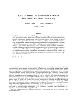 The Intertwined Nature of Risk Taking and Time Discounting*