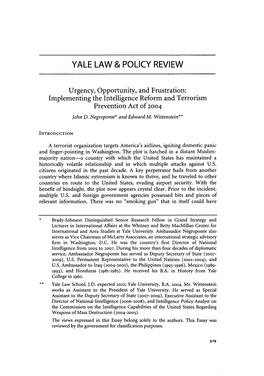 Implementing the Intelligence Reform and Terrorism Prevention Act of 2004 John D