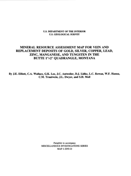 Mineral Resource Assessment Map for Vein and Replacement Deposits of Gold, Silver, Copper, Lead, Zinc, Manganese, and Tungsten I