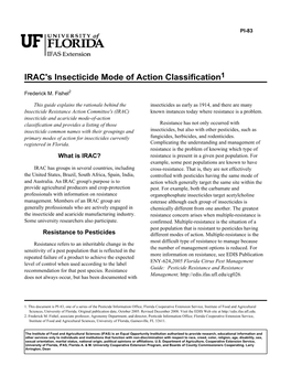 IRAC's Insecticide Mode of Action Classification1