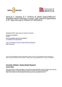 Optical RAM and Integrated Optical Memories: a Survey