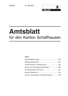 Amtsblatt Für Den Kanton Schaffhausen