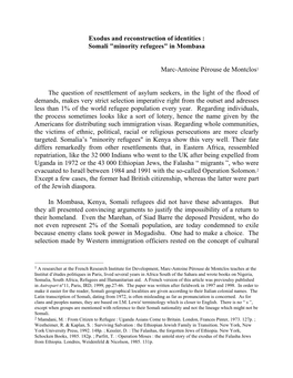 "Exodus and Reconstruction of Identities: Somali Minority Refugees