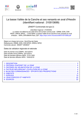 La Basse Vallée De La Canche Et Ses Versants En Aval D'hesdin (Identifiant National : 310013699)