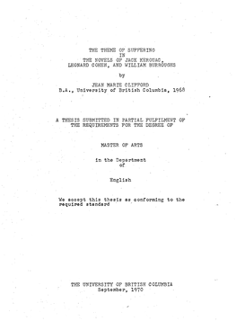 The Theme of Suffering in • the Novels of Jack Kerouac , Leonard Cohen, and William Burroughs