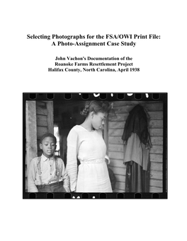 Selecting Photographs for the FSA/OWI Print File: a Photo-Assignment Case Study