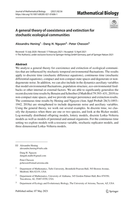 A General Theory of Coexistence and Extinction for Stochastic Ecological Communities