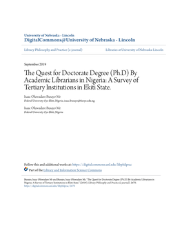 By Academic Librarians in Nigeria: a Survey of Tertiary Institutions in Ekiti State