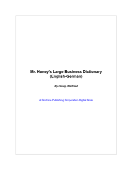 Mr. Honey's Large Business Dictionary (English-German)