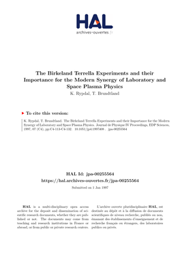 The Birkeland Terrella Experiments and Their Importance for the Modern Synergy of Laboratory and Space Plasma Physics K
