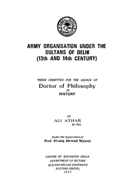 ARMY ORGANISATION UNDER the SULTANS of DELHI {13Th and 14Th CENTURY)