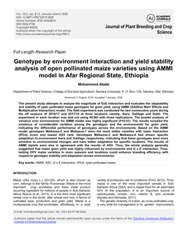 Genotype by Environment Interaction and Yield Stability Analysis of Open Pollinated Maize Varieties Using AMMI Model in Afar Regional State, Ethiopia
