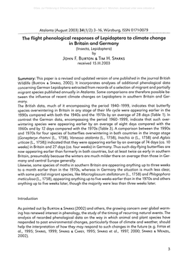 The Flight Phenological Responses of Lepidoptera to Climate Change in Britain and Germany (Insecta, Lepidoptera) by J O H N F