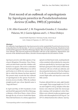 Saprolegnia Parasitica in Pseudochondrostoma Duriense (Coelho, 1985) (Cyprinidae)
