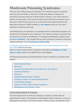 Mushroom Poisoning Syndromes There Are Many Different Types of Mycotoxins