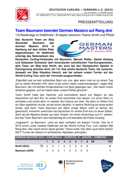 Team Baumann Beendet German Masters Auf Rang Drei 1:6-Niederlage Im Halbfinale / Endspiel Zwischen Teams Smith Und Pfister