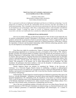 This Is a Personal Recollection of Influential Individuals and Theories in California Archaeology. I Use the Framework of Evolut