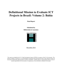 Definitional Mission to Evaluate ICT Projects in Brazil: Volume 2: Bahia