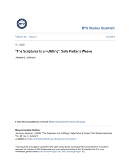 Sally Parker's Weave," BYU Studies Quarterly: Vol