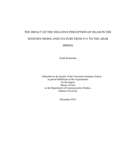 The Impact of the Negative Perception of Islam in the Western Media and Culture from 9/11 to the Arab Spring