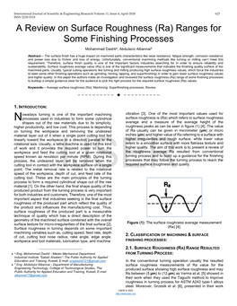 A Review on Surface Roughness (Ra) Ranges for Some Finishing Processes Mohammad Dashtia, Abdulaziz Albannaib