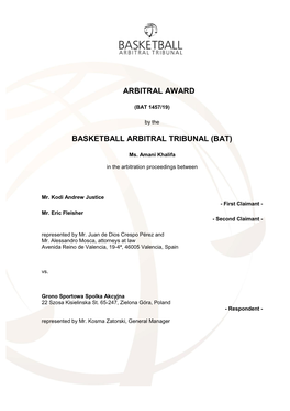 Arbitral Award Basketball Arbitral Tribunal (Bat)