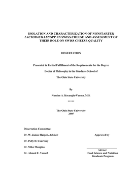 Isolation and Characterization of Nonstarter Lactobacillus Spp