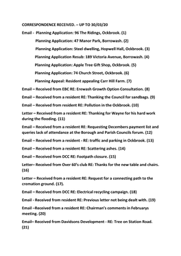 CORRESPONDENCE RECEIVED. – up to 30/03/20 Email - Planning Application: 96 the Ridings, Ockbrook