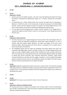 Shankar Ias Academy Test 7 - Modern India - Ii - Explanation Answer Key