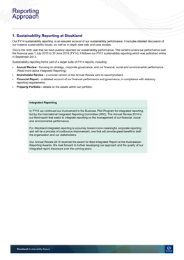 Sustainability Reporting at Stockland Our FY14 Sustainability Reporting Is an Assured Account of Our Sustainability Performance