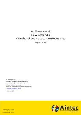 Overview of NZ Viticulture & Aquaculture