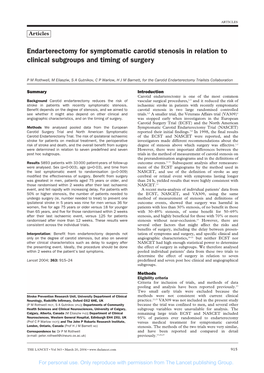 Endarterectomy for Symptomatic Carotid Stenosis in Relation to Clinical Subgroups and Timing of Surgery