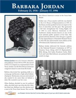 Barbara Jordan February 21, 1936 - January 17, 1996