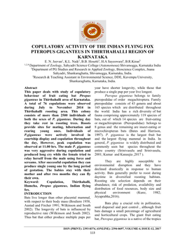 Copulatory Activity of the Indian Flying Fox Pteropus Giganteus in Thirthahalli Region of Karnataka E