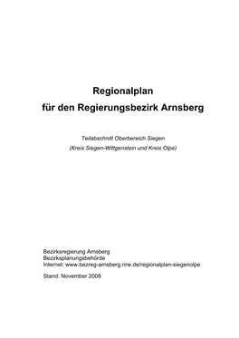 Regionalplan Für Den Regierungsbezirk Arnsberg