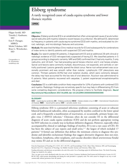 Elsberg Syndrome a Rarely Recognized Cause of Cauda Equina Syndrome and Lower Thoracic Myelitis