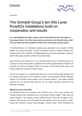 The Grimaldi Group's 10 Alfa Laval Puresox Installations Build On