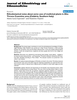 Journal of Ethnobiology and Ethnomedicine Biomed Central