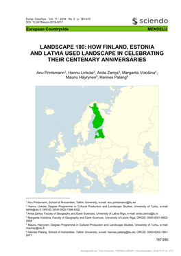 How Finland, Estonia and Latvia Used Landscape in Celebrating Their Centenary Anniversaries