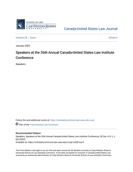 Speakers at the 26Th Annual Canada-United States Law Institute Conference