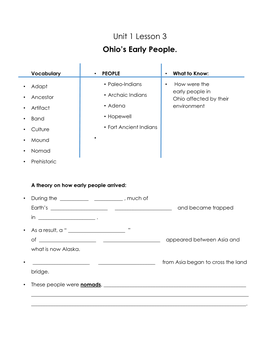 Unit 1 Lesson 3 Ohio's Early People