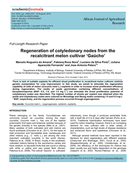 Regeneration of Cotyledonary Nodes from the Recalcitrant Melon Cultivar ‘Gaúcho’