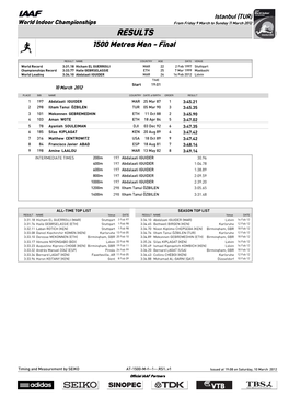 RESULTS 1500 Metres Men - Final