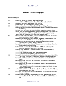 Jeff Koons Selected Bibliography