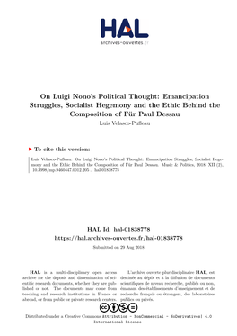 On Luigi Nono's Political Thought: Emancipation Struggles, Socialist